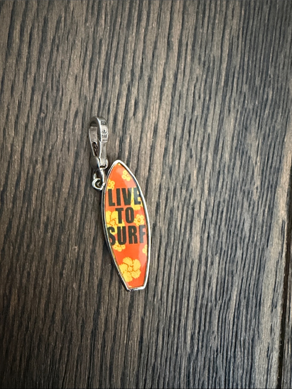 Live to Surf Orange Surfboard Charm